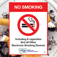 No smoking sign superimposed over full ashtray